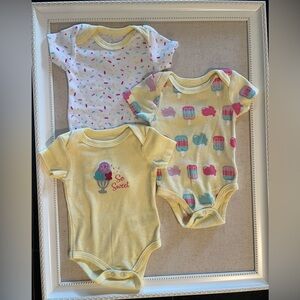 Quiltex Yellow and Multicolor Ice Cream Bodysuits Baby Girl 6-9 months